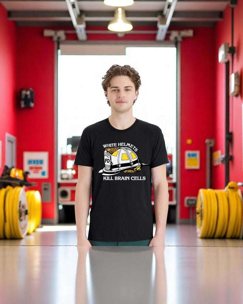 Firefighter Tshirt - White Helmet Kill Brain Cells Fire Department Tshirt Fire