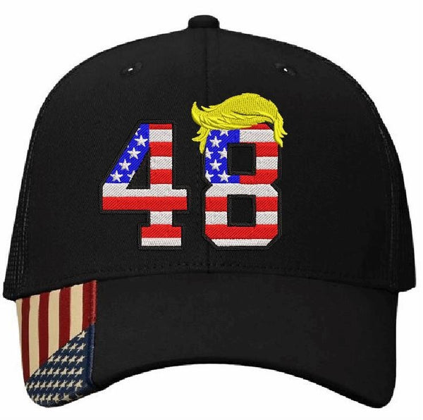 Third Term Trump 2028 "USA 48" w/ Hair Embroidered Hat MAGA Hat MESH BACK HATS