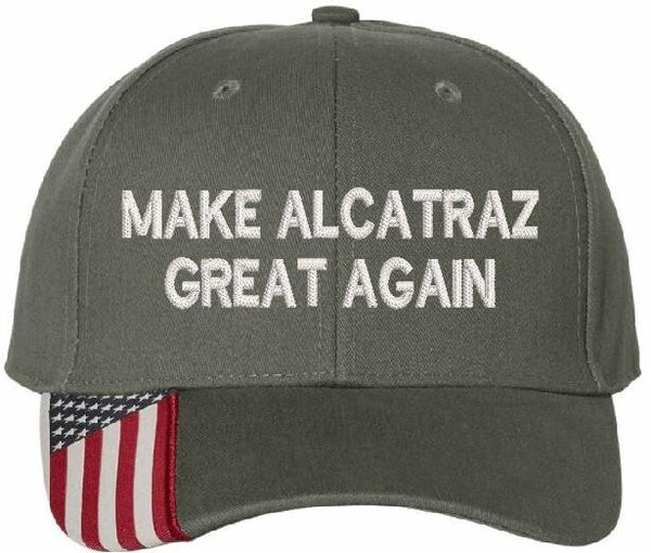 Make Alcatraz Great Again Hat TEXT Version Embroidered Adjustable Olive Green