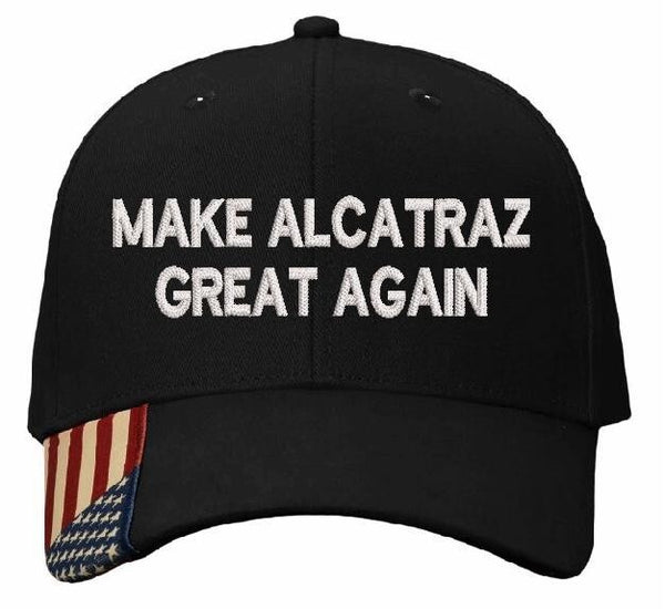 Make Alcatraz Great Again Hat TEXT Version Embroidered Adjustable BLACK Flag Hat