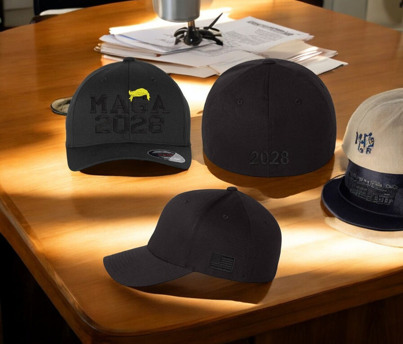 Trump 2028 Hat - MAGA 2028 Embroidered Flex Fit Trump Hat Black Embroidery Hat