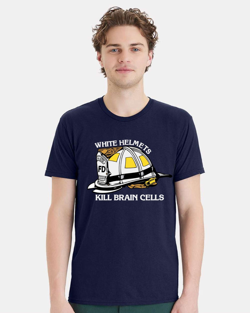 Firefighter Tshirt - White Helmet Kill Brain Cells Fire Department Tshirt Fire