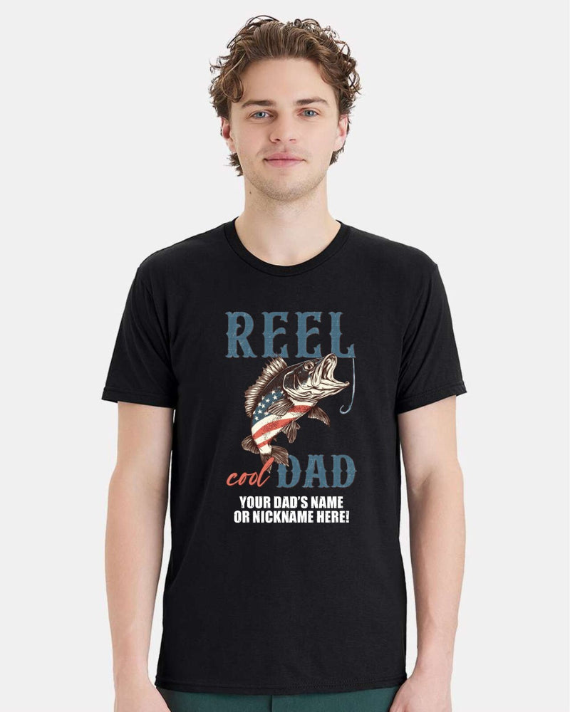 Reel Cool Dad Tshirt Fathers Day V1 Shirt with your dad's custom name printed