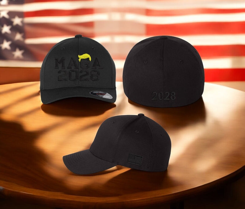 Trump 2028 Hat - MAGA 2028 Embroidered Flex Fit Trump Hat Black Embroidery Hat