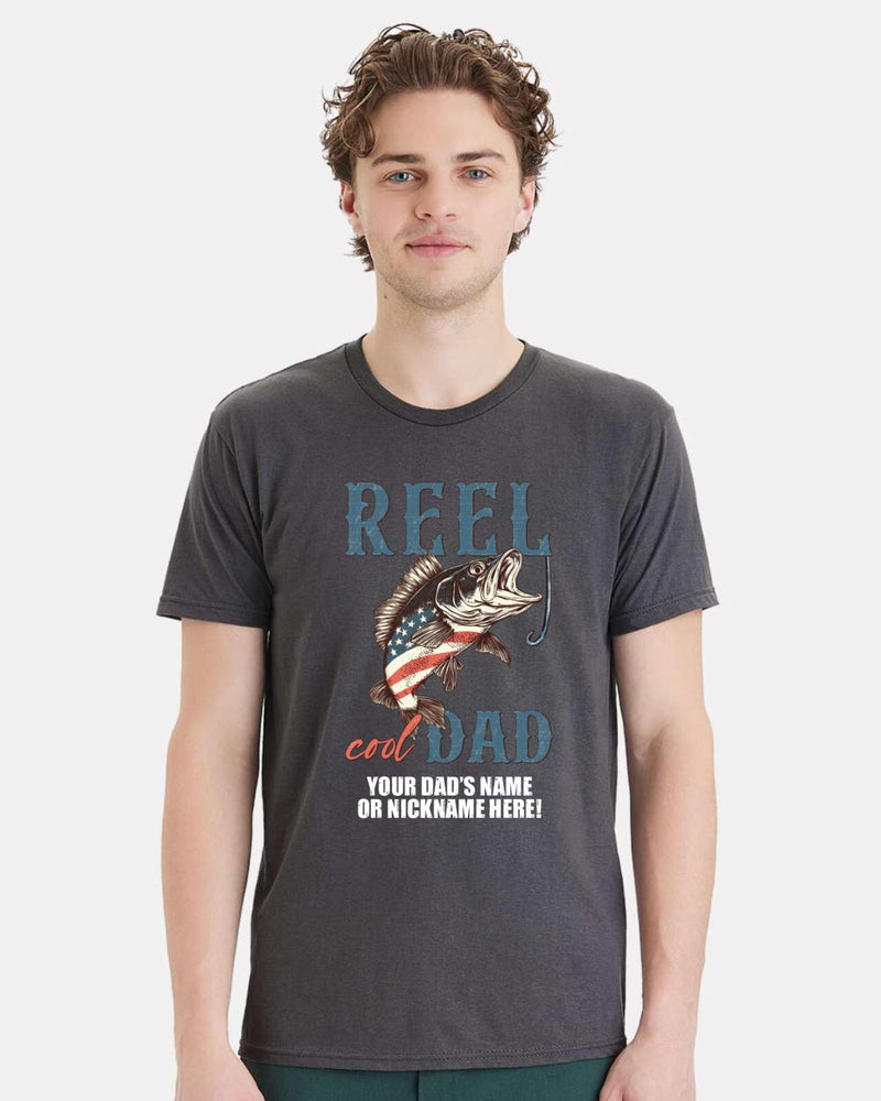 Reel Cool Dad Tshirt Fathers Day V1 Shirt with your dad's custom name printed