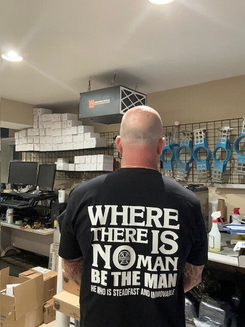 Christian Men's T-Shirt "WHERE THERE IS NO MAN, BE THE MAN" Proverbs 27:17 Shirt