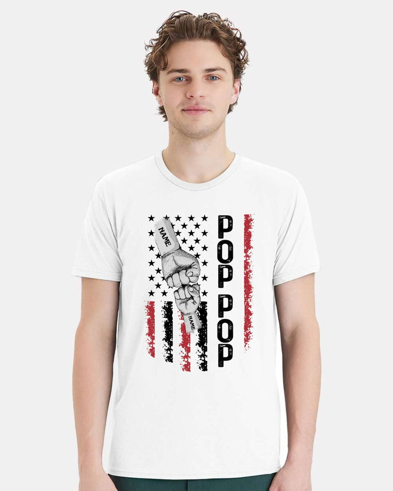 Father's Day Tshirt - POP POP Flag Design with your custom names in the fists