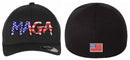 Trump Hat Embroidered USA MAGA Only and USA Flag on the Back Flex Fit Black Hat