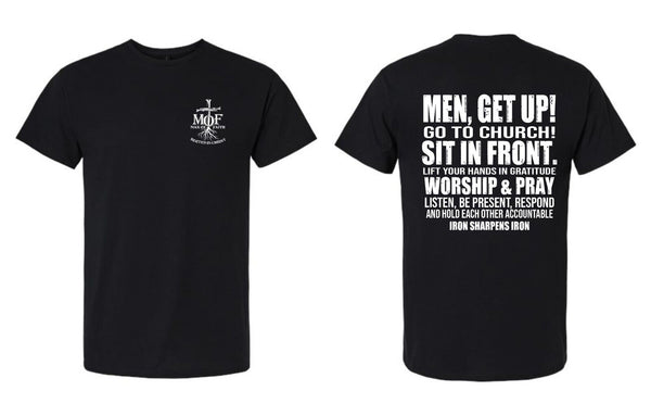 Christian Men's T-Shirt MEN GET UP GO TO CHURCH WORSHIP AND PRAY SS Tshirt