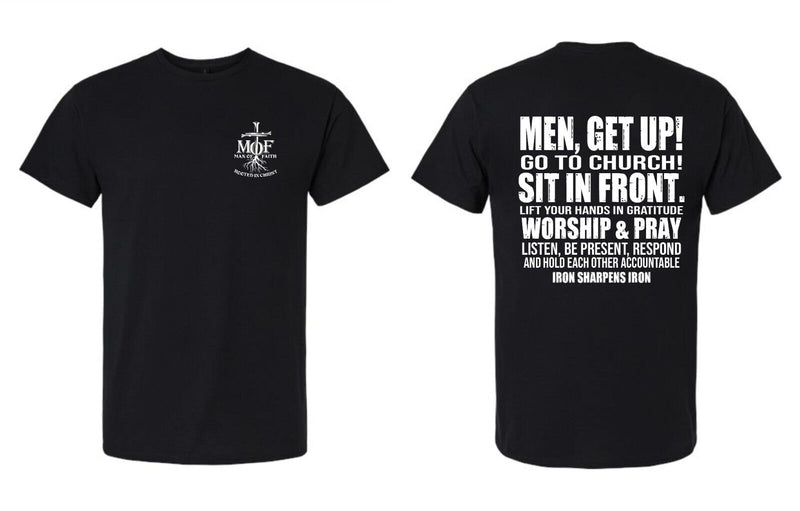 Christian Men's T-Shirt MEN GET UP GO TO CHURCH WORSHIP AND PRAY SS Tshirt