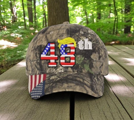 Trump 2028 Hat 48th President Adjustable Mossy Oak Hat with 48th and Trump Hair