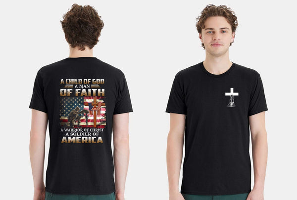 Christian Mens T-shirt Child of God Man of Faith America USA Short Sleeve Shirt