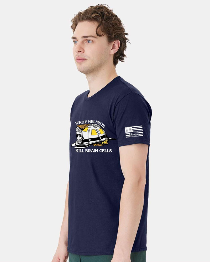 Firefighter Tshirt - White Helmet Kill Brain Cells Fire Department Tshirt Fire