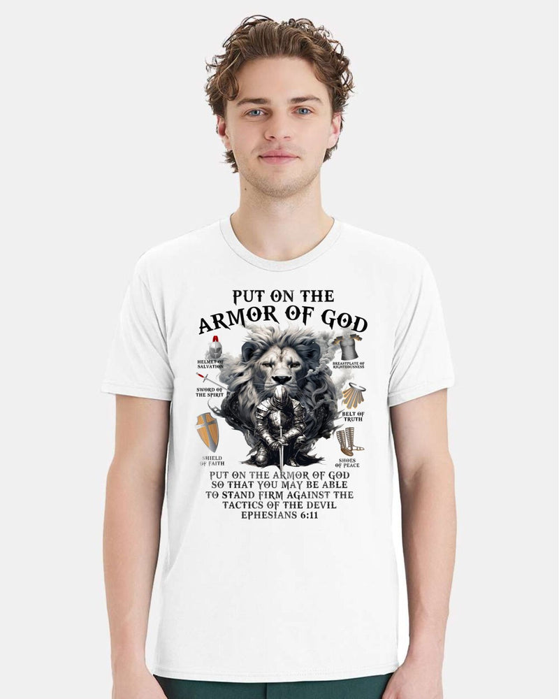 Christian Mens T-shirt "Armor of God Lion Sword Black Short Sleeve Jesus Shirt