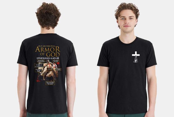 Christian Mens T-shirt Armor of God Ephesians 6:10.18 Short Sleeve Jesus Shirt