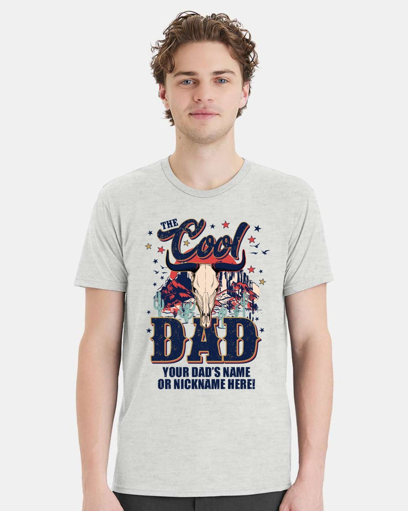 Reel Cool Dad Tshirt Fathers Day Shirt Bull Horns and Custom Dad's Name Below