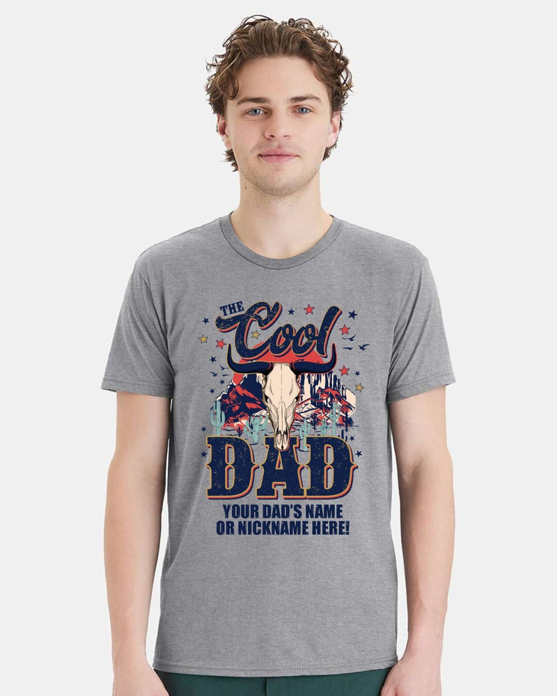 Reel Cool Dad Tshirt Fathers Day Shirt Bull Horns and Custom Dad's Name Below