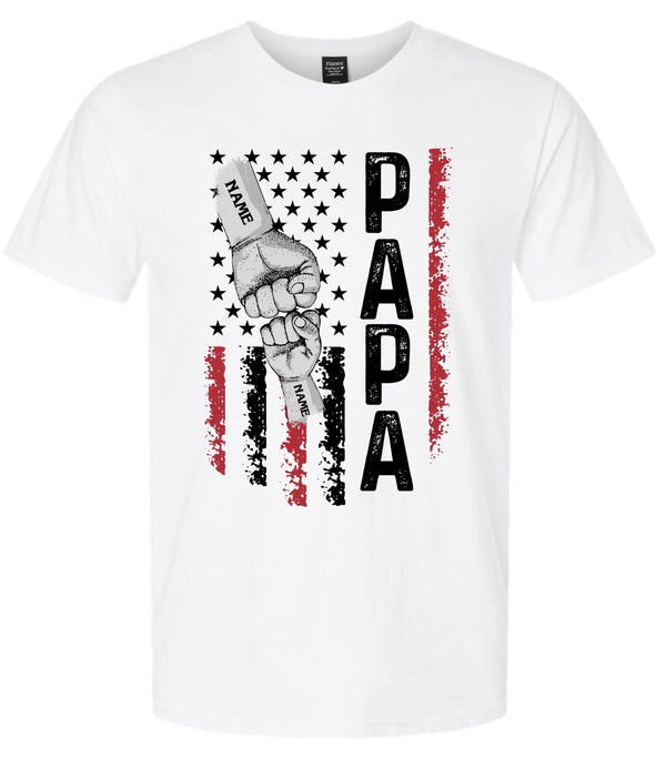 Father's Day Tshirt - PAPA Flag Design with your custom names in the fists
