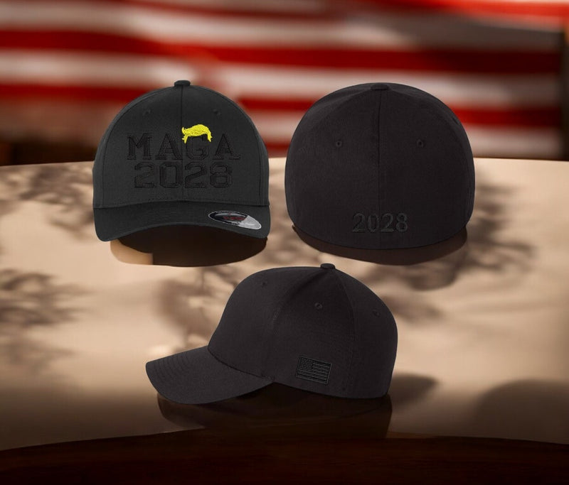 Trump 2028 Hat - MAGA 2028 Embroidered Flex Fit Trump Hat Black Embroidery Hat