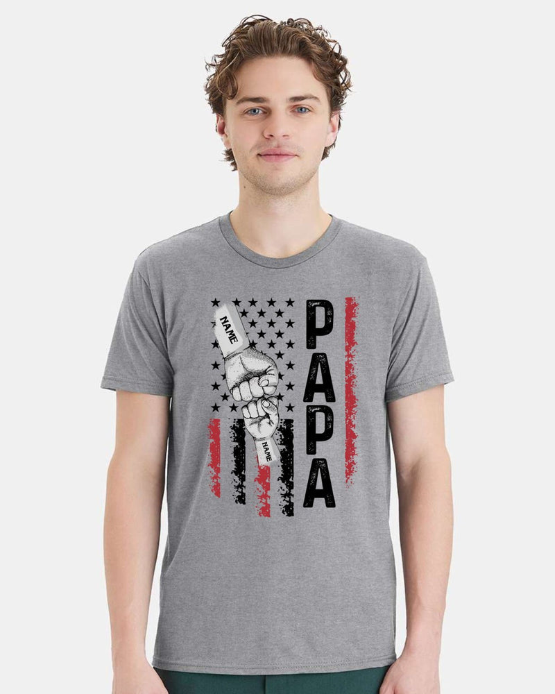 Father's Day Tshirt - PAPA Flag Design with your custom names in the fists