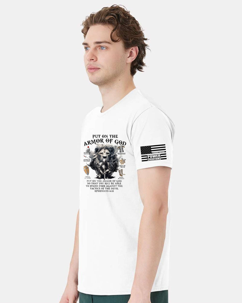 Christian Mens T-shirt "Armor of God Lion Sword Black Short Sleeve Jesus Shirt