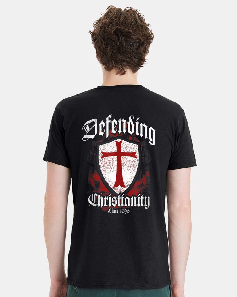 Christian Mens T-shirt Defending Christianity Since 1096 Blck Short Sleeve Shirt