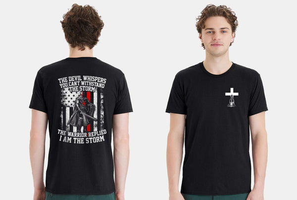 Christian Mens T-shirt "Can't Withstand the Storm" Black Short Sleeve Shirt