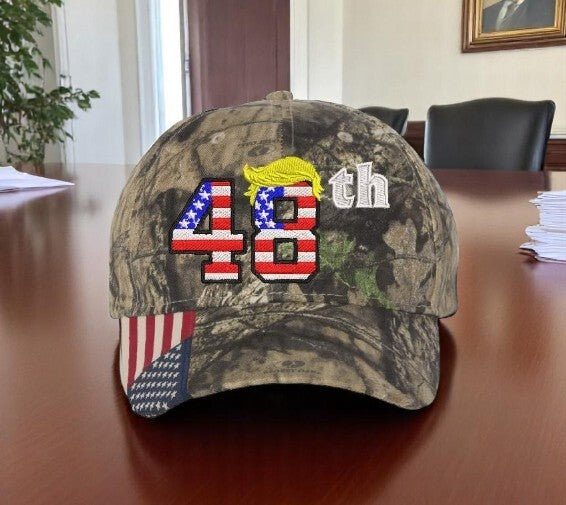 Trump 2028 Hat 48th President Adjustable Mossy Oak Hat with 48th and Trump Hair