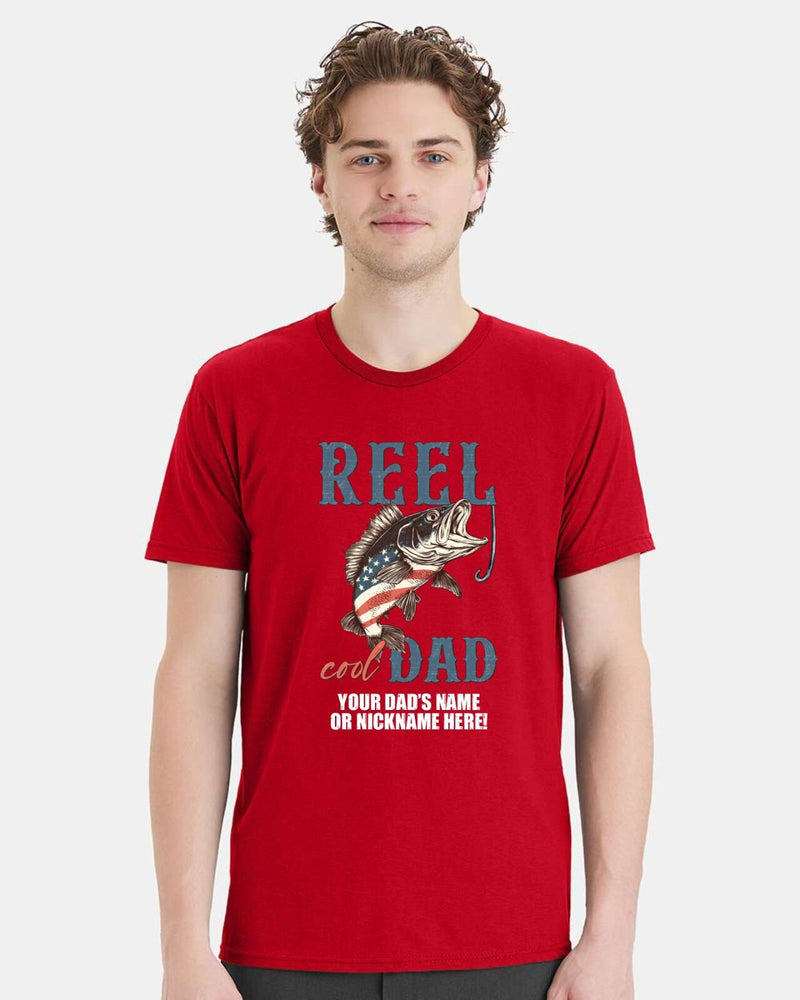 Reel Cool Dad Tshirt Fathers Day V1 Shirt with your dad's custom name printed