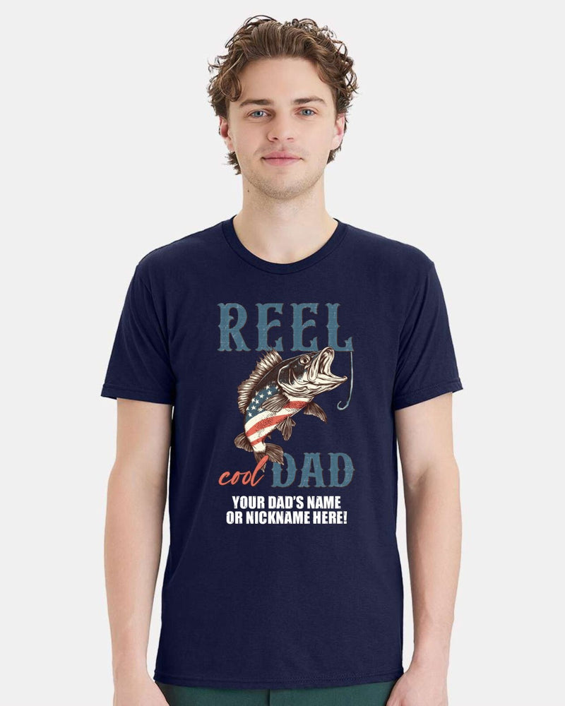 Reel Cool Dad Tshirt Fathers Day V1 Shirt with your dad's custom name printed