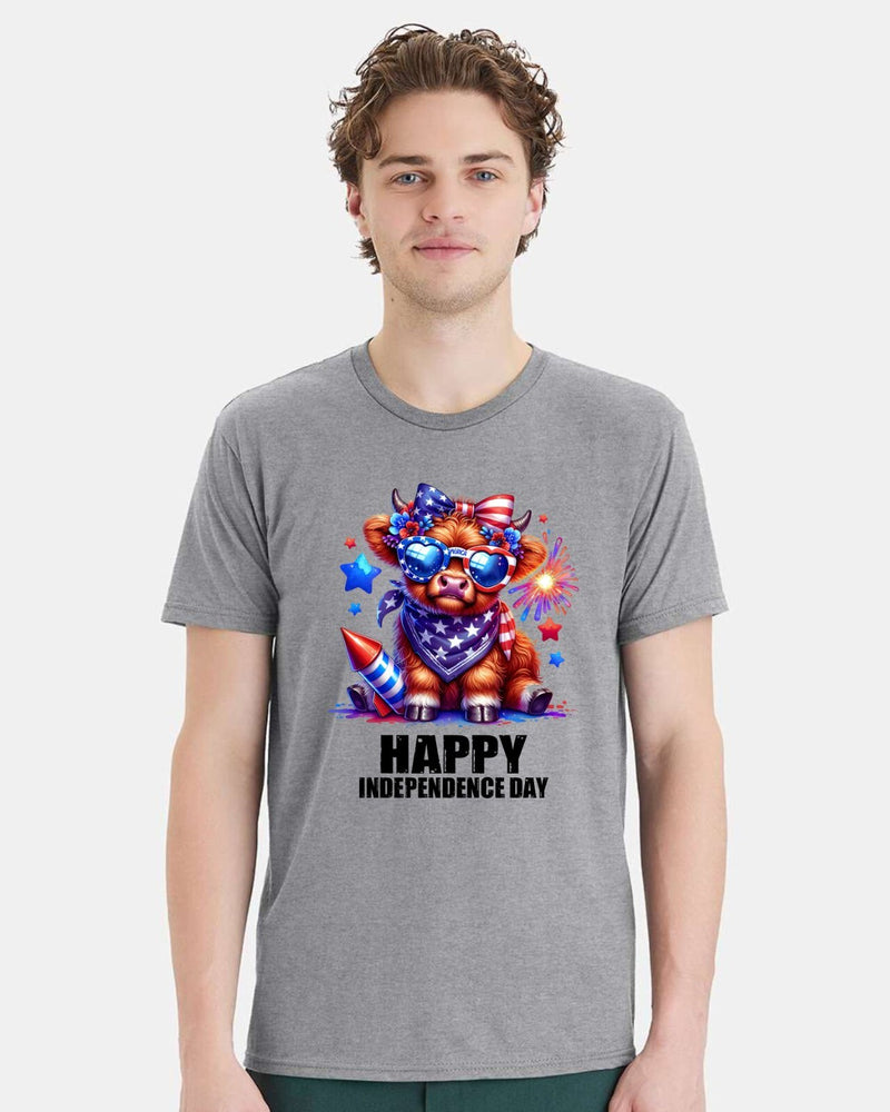 4th of July Highland Cow Tshirt - Happy Independence day Printed July 4th Shirt