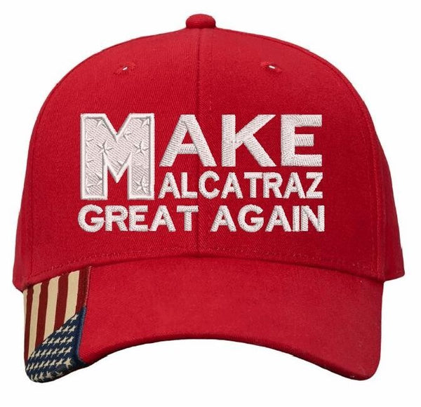 Make Alcatraz Great Again Hat Embroidered Adjustable Hat Red USA Flag Adj. Hat