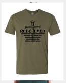 Christian Men's T-Shirt REDEEMED 3 NAILS CROSS Olive Green Short Sleeve Shirt