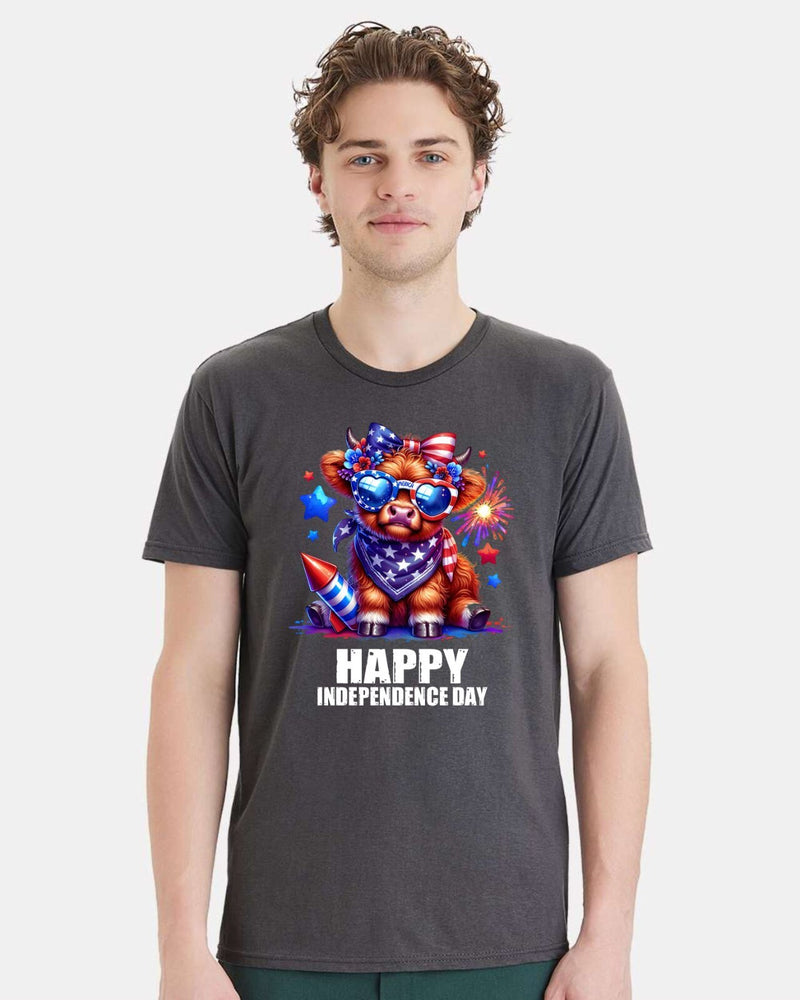 4th of July Highland Cow Tshirt - Happy Independence day Printed July 4th Shirt