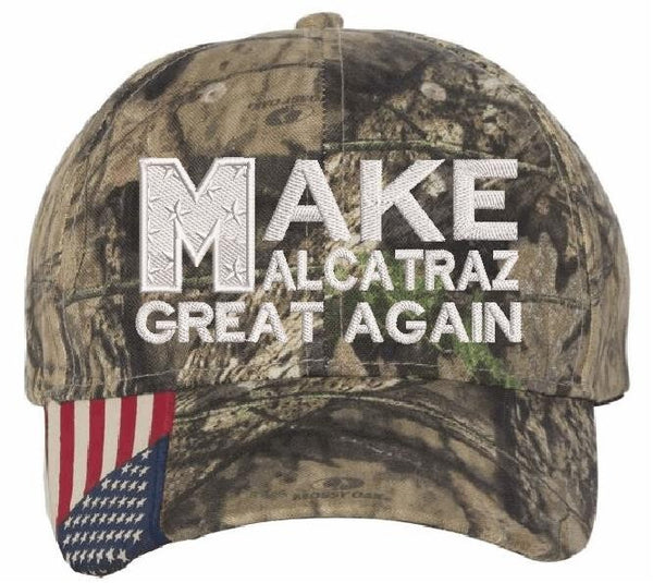 Make Alcatraz Great Again Hat Embroidered Adjustable Hat MOSSY USA Flag Adj. Hat