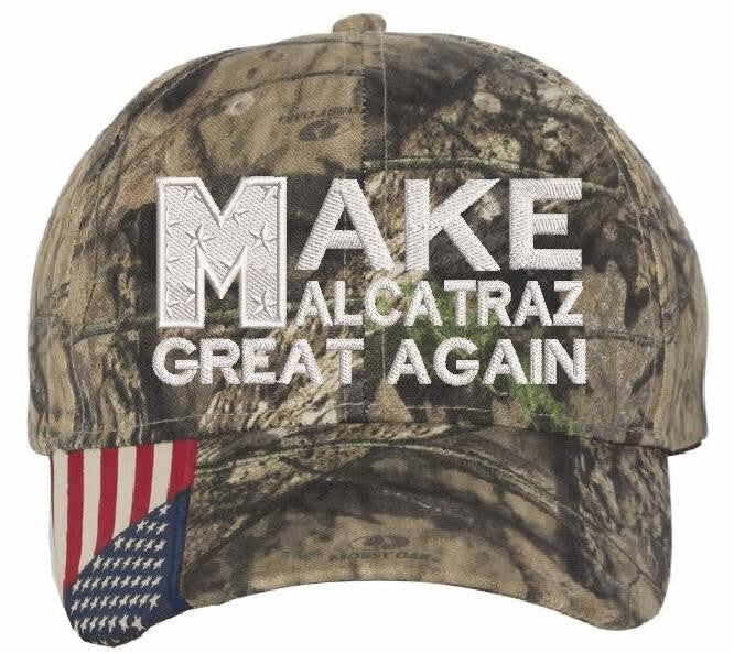 Make Alcatraz Great Again Hat Embroidered Adjustable Hat MOSSY USA Flag Adj. Hat