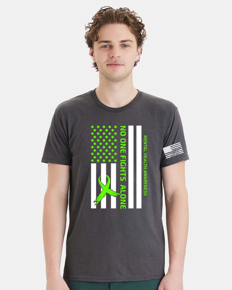 Mental Health Awareness Tshirt & FREE DECAL - Noone Fights Alone USA Flag Design