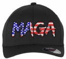 Trump Hat Embroidered USA MAGA Only and USA Flag on the Back Flex Fit Black Hat