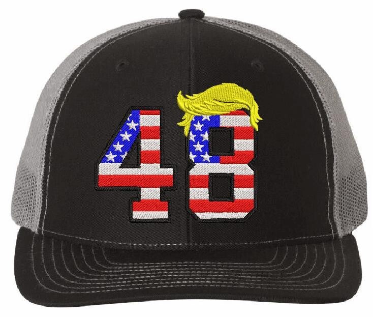Third Term Trump 2028 "USA 48" w/ Hair Embroidered Hat MAGA Hat MESH BACK HATS