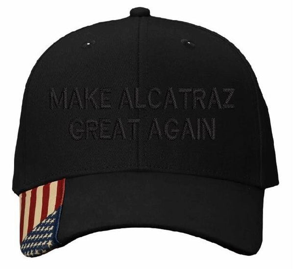 Make Alcatraz Great Again Hat TEXT Version Embroidered Adjustable BLACKOUT Hat
