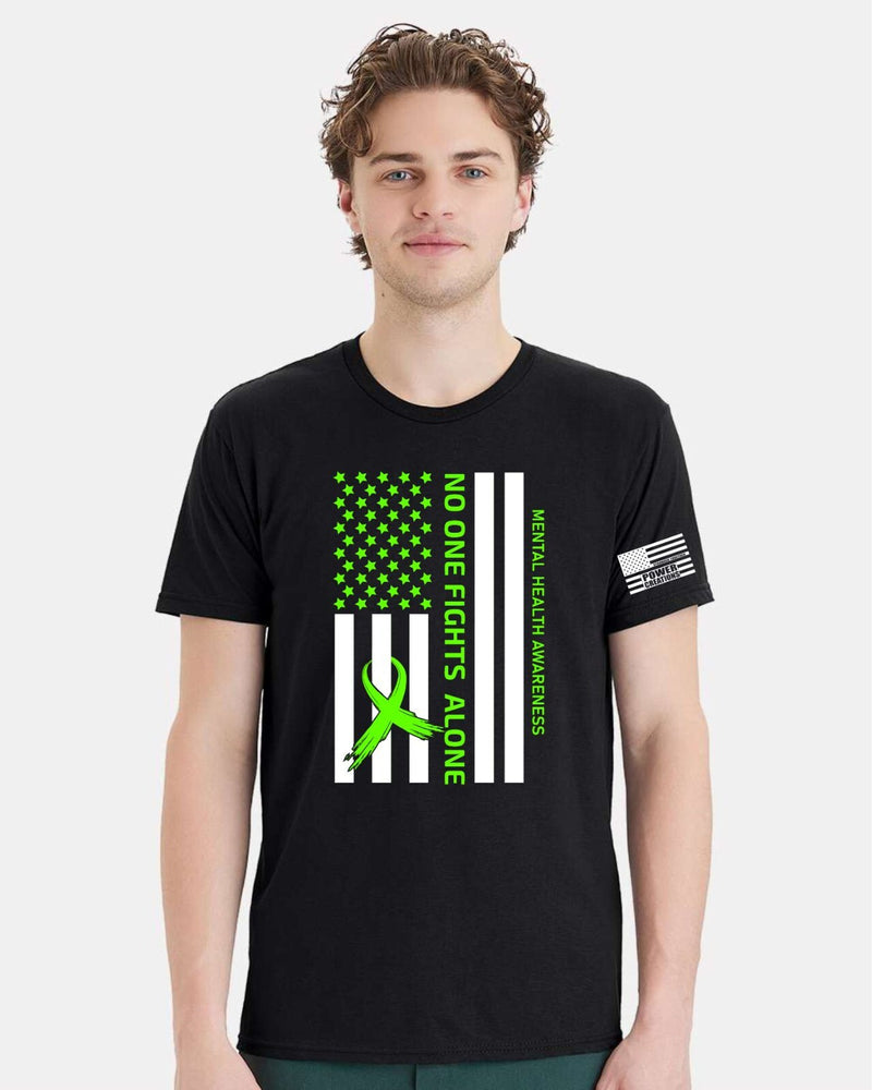 Mental Health Awareness Tshirt & FREE DECAL - Noone Fights Alone USA Flag Design