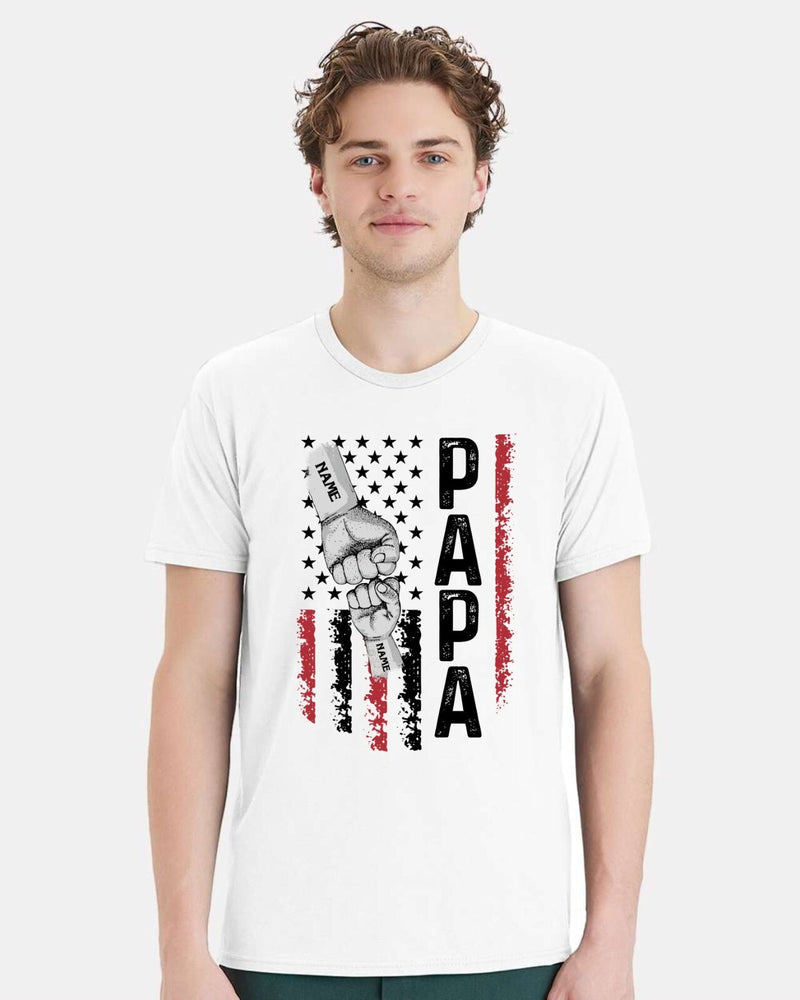 Father's Day Tshirt - PAPA Flag Design with your custom names in the fists