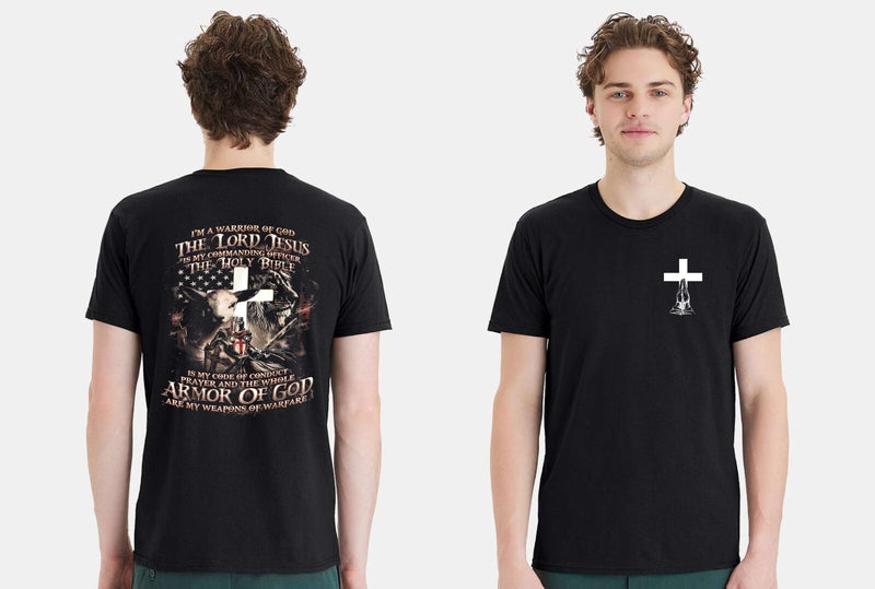 Christian Mens T-shirt "I'm a Warrior of God Armor of God Blk Short Sleeve Shirt