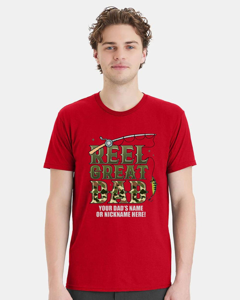 Fathers Day Tshirt Reel Great Dad Pole Fish with your dad's custom name printed