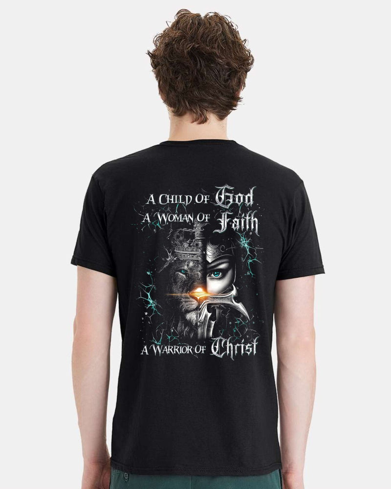 Christian Mens T-shirt "Child of God Woman of Strength" Black Short Sleeve Shirt