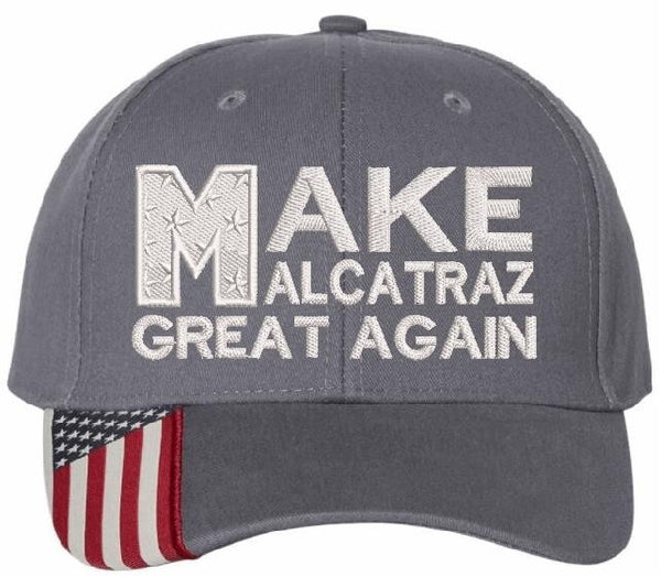 Make Alcatraz Great Again Hat Embroidered Adjustable Hat GRAY USA Flag Adj. Hat