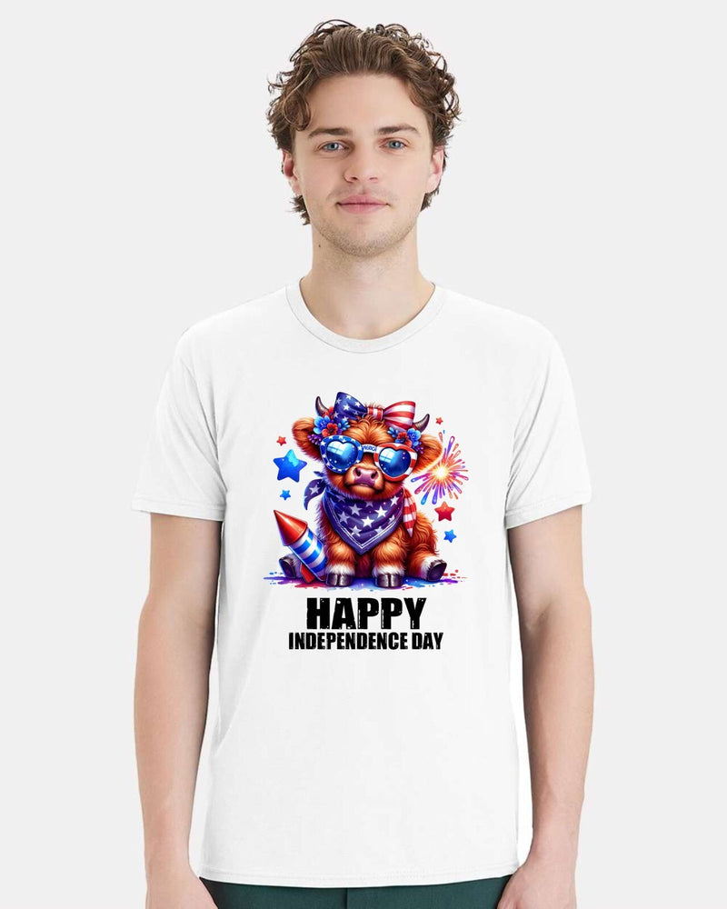 4th of July Highland Cow Tshirt - Happy Independence day Printed July 4th Shirt