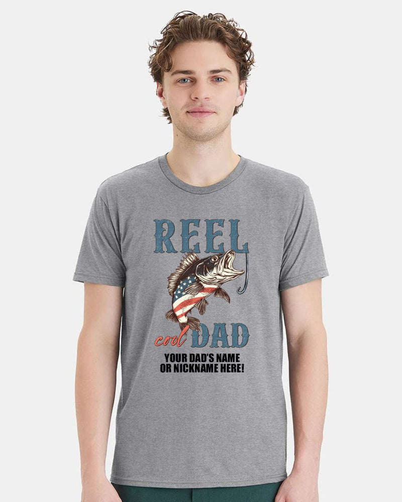 Reel Cool Dad Tshirt Fathers Day V1 Shirt with your dad's custom name printed