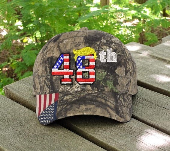 Trump 2028 Hat 48th President Adjustable Mossy Oak Hat with 48th and Trump Hair