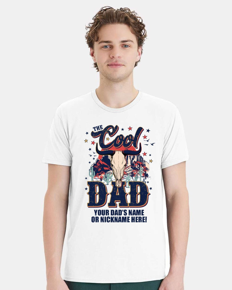 Reel Cool Dad Tshirt Fathers Day Shirt Bull Horns and Custom Dad's Name Below